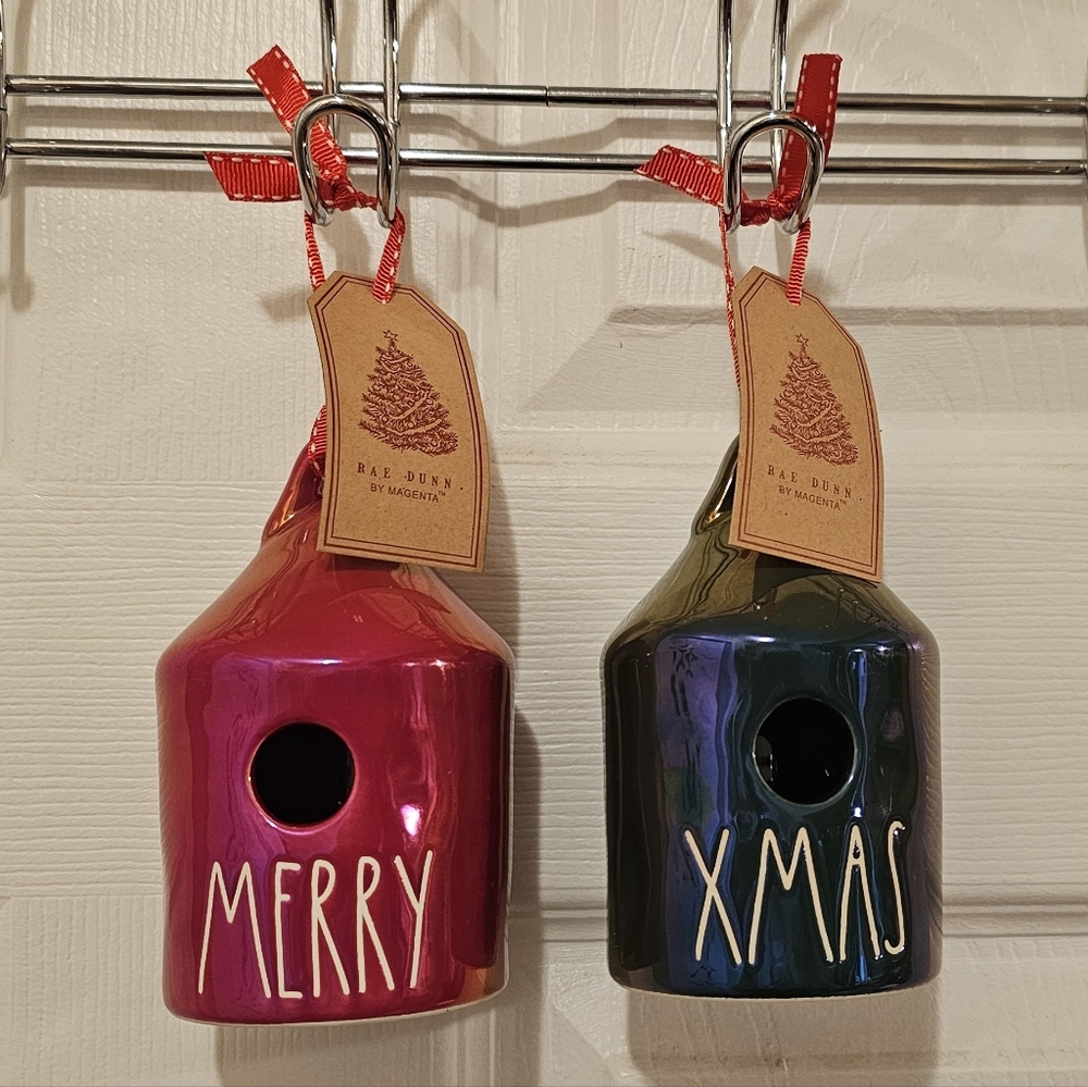 Rae Dunn Merry Xmas Birdhouse Duo - Red and Green